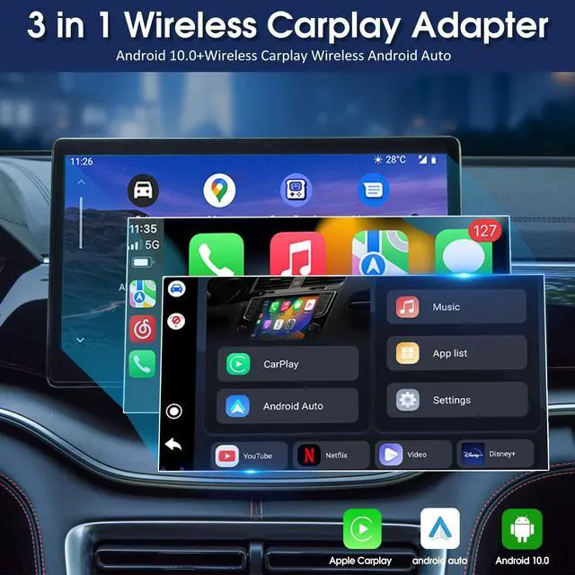 Alt view image 2 of 6 - Magic CarPlay Box 3.0 Max, CarPlay AI Box Support YouTube/Netflix/Hulu etc., Qualcomm Multi-Core Android System Multimedia Video Box with Wireless CarPlay/Android Auto Adapter