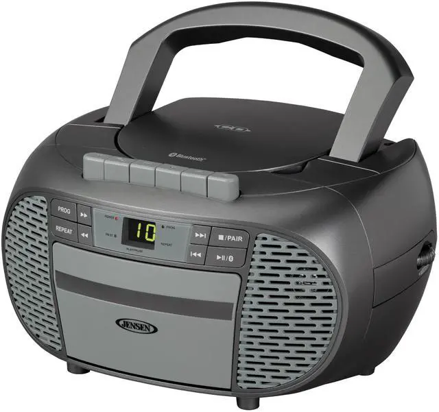 Main image of CD-550BT-GR Portable Stereo Bluetooth CD Cassette Recorder with AM/FM Radio Compact Bluetooth-Enabled Radio Player with Handle Gray