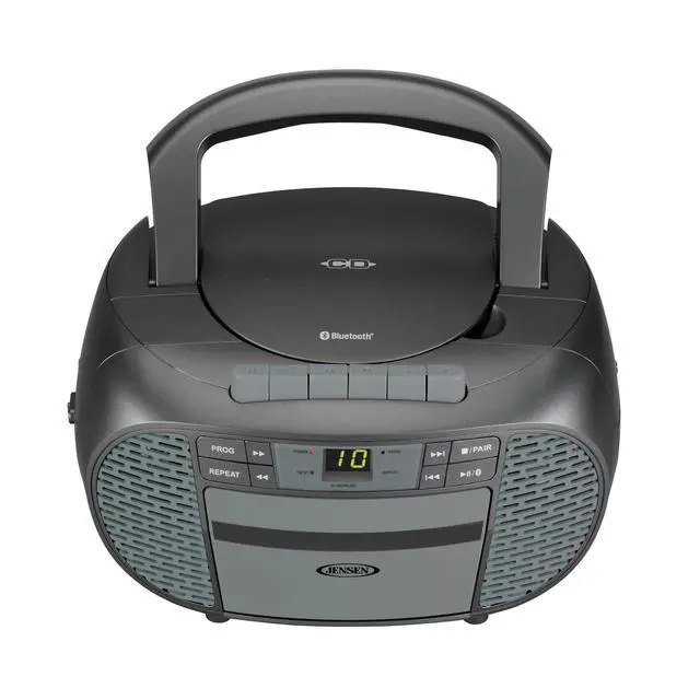 Alt view image 3 of 5 - CD-550BT-GR Portable Stereo Bluetooth CD Cassette Recorder with AM/FM Radio Compact Bluetooth-Enabled Radio Player with Handle Gray