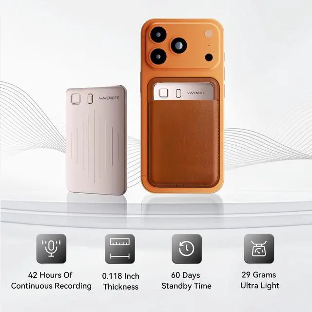 Alt view image 2 of 6 - WaveNote AI Voice Recorder, Transcribe & Summarize Recorder, 42 Hours Continuous Recording, Support 112 Languages, 64GB AI Recorder for Meetings, Lectures, Calls,Multi-Speaker Voice Recognition