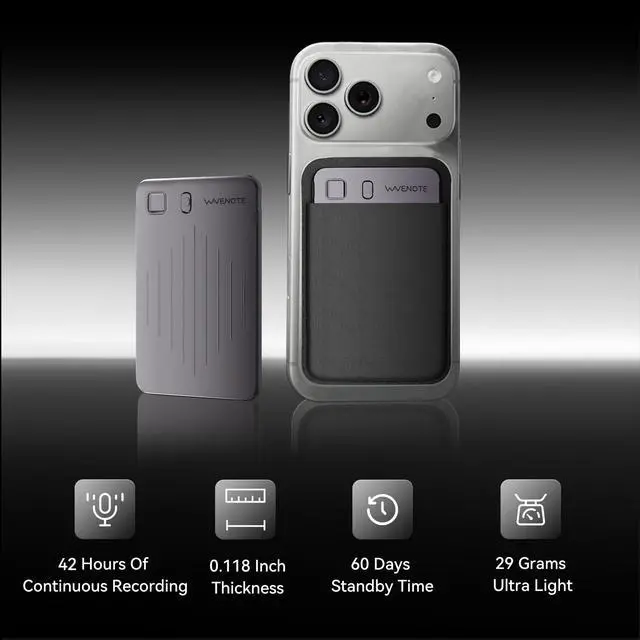 Alt view image 2 of 6 - WaveNote AI Voice Recorder, Transcribe & Summarize Recorder, 42 Hours Continuous Recording, Support 112 Languages, 64GB AI Recorder for Meetings, Lectures, Calls,Multi-Speaker Voice Recognition