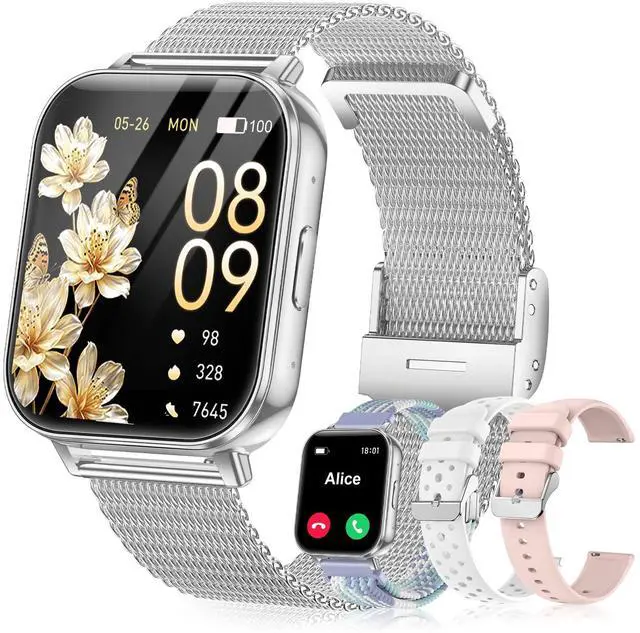 Main image of Smart Watch for Women/Men, 1.85" HD Fitness Tracker with Bluetooth Call, 1000mAh Battery, 130+ Sports Modes, Heart Rate/Sleep Monitor, IP68 Waterproof with 4 Bands, Compatible with iOS/Android(Silver)