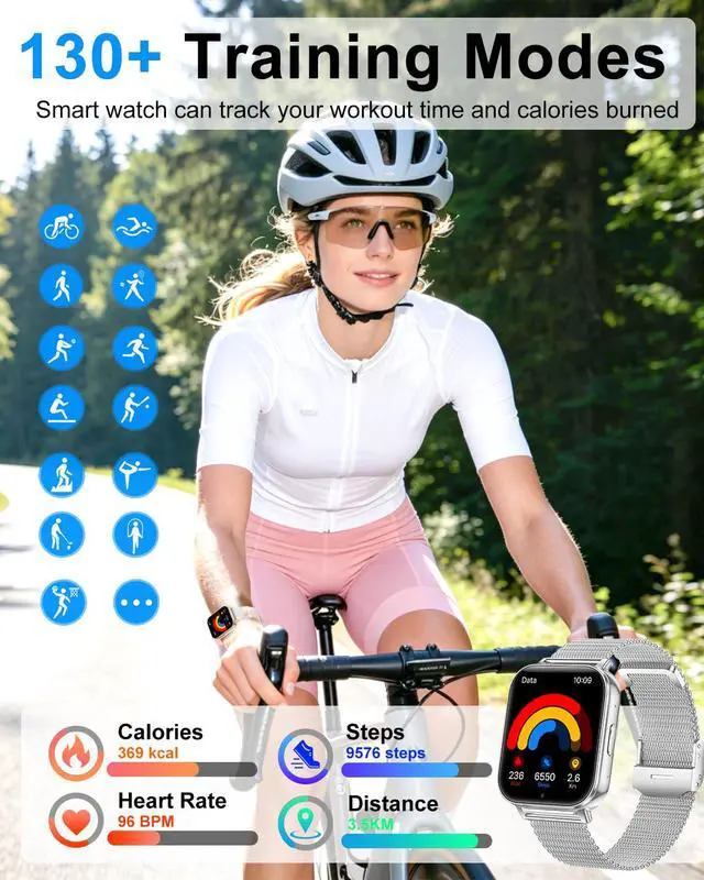 Alt view image 4 of 6 - Smart Watch for Women/Men, 1.85" HD Fitness Tracker with Bluetooth Call, 1000mAh Battery, 130+ Sports Modes, Heart Rate/Sleep Monitor, IP68 Waterproof with 4 Bands, Compatible with iOS/Android(Silver)