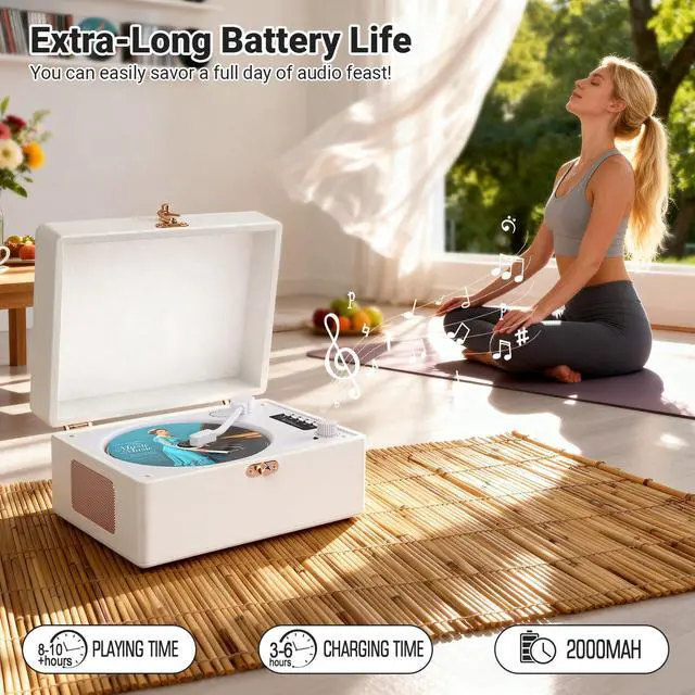 Alt view image 2 of 6 - Retro CD Player with Bluetooth in/Out Portable CD Player with Built-in Rechargeable Battery,Auto Power Off,USB,AUX,Headphone Jack,Vintage Music Player for Women/Men-White