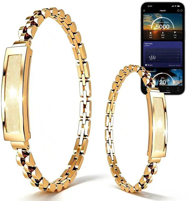 Main image of Men & Women Smart Bracelet, Fitness Tracker/Wristband, All-Day Sleep Monitoring, Multiple Sports Modes, Long Battery Life, Easy Mobile Control, Free Android & iOS Apps (Gold)