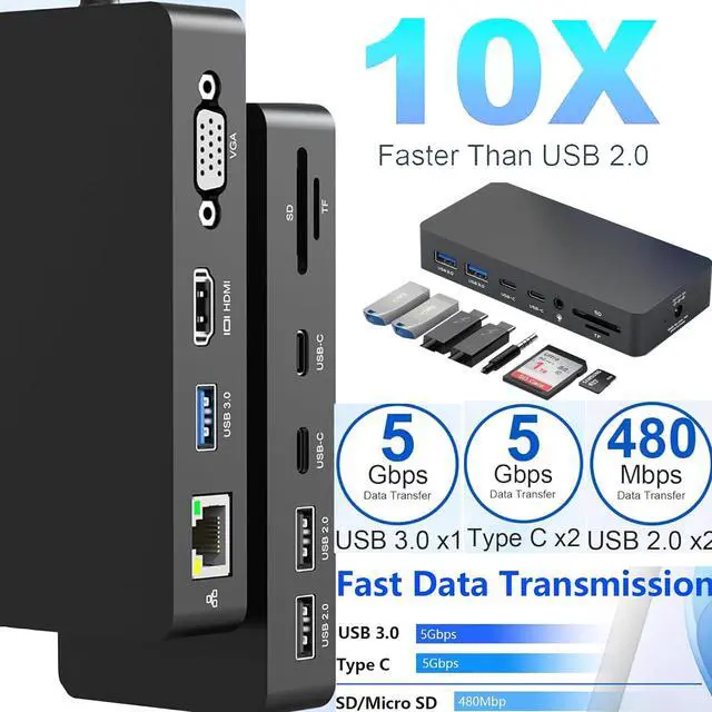 Alt view image 5 of 6 - Surface Pro Docking Station Dual Monitor 4K@60Hz HDMI+VGA, 11 in 1 Surface Dock 2 USB C Travel Surface Docking for MS Surface Pro 12/11/10/9/X/8/7/6/5/4/3,Surface Laptop 7-1, Surface Go/Book