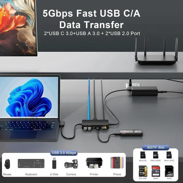 Alt view image 6 of 6 - Surface Pro Docking Station Dual Monitor 4K@60Hz HDMI+VGA, 11 in 1 Surface Dock 2 USB C Travel Surface Docking for MS Surface Pro 12/11/10/9/X/8/7/6/5/4/3,Surface Laptop 7-1, Surface Go/Book