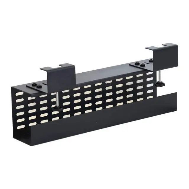 Alt view image 6 of 6 - Under Desk Cable Management Tray Black Horizontal 16-inch Under Desk Removable C Clamp Mount Computer Cord Raceway and Modesty Panel