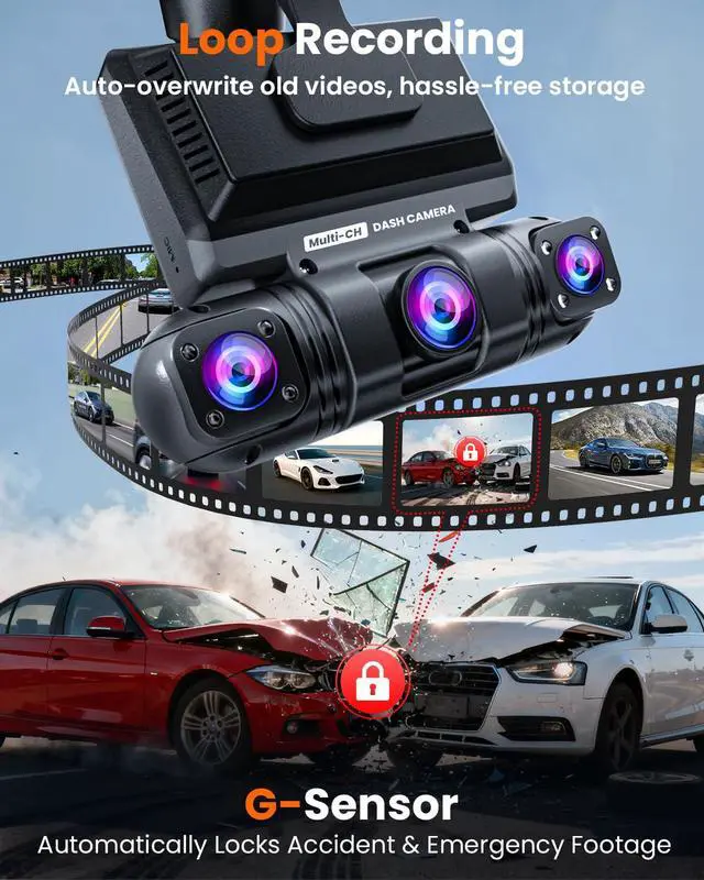 Alt view image 6 of 6 - Dash Cam Front and Rear 360 Dashcam 4 Channel Car Camera Dash Camera for Cars, QHD 2K+1080P*3 Camara with 128GB Card, 5G WiFi &APP Control, Night Vision/G-Sensor, 168°Wide Angle, Parking Mode