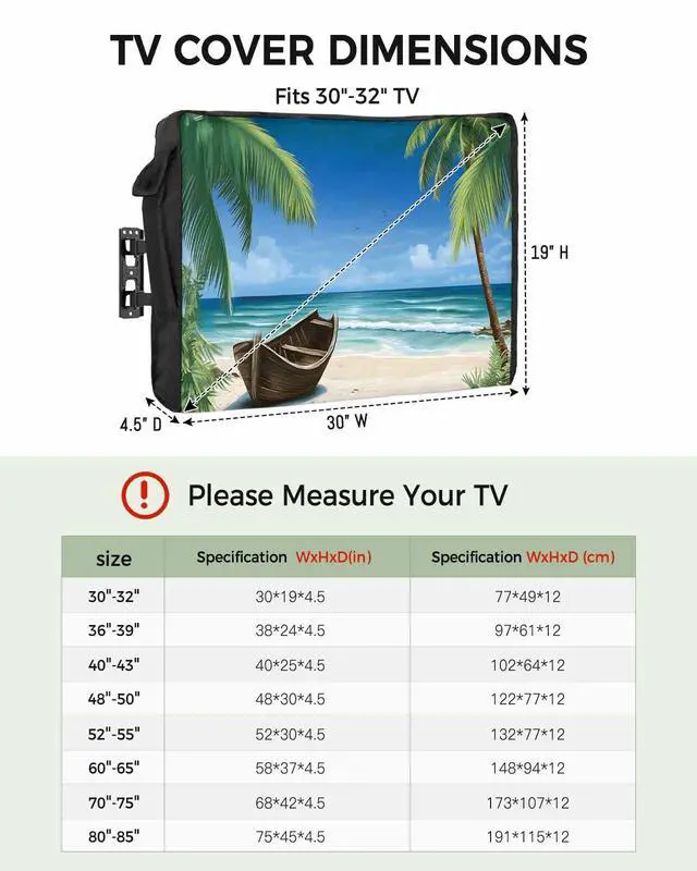 Alt view image 2 of 6 - Outdoor TV Cover - Summer Palm Tree Ocean Beach Boat Waterproof and Weatherproof 70"-75" LCD Movable Shield TV Display Screen Protector Outside Television Covers