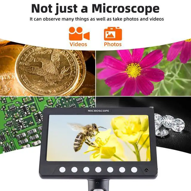 Alt view image 3 of 6 - 7 Inch 1080P Digital Microscope,1200X Magnification,8 LED Lights,32GB TF Card Included, Rechargeable Battery, Handheld USB Microscope Camera for PCB Repair,Soldering, Coin,Stamp,Jewelry Inspection