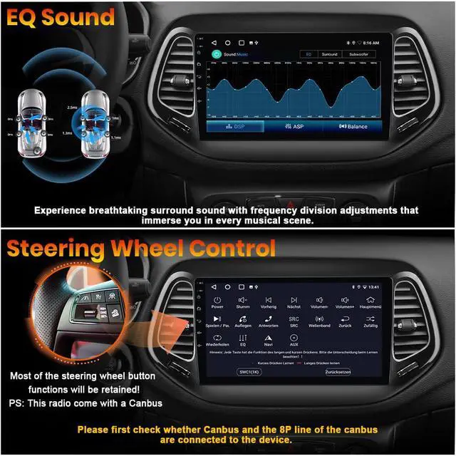 Alt view image 6 of 6 - Android 13 Car Stereo for Jeep Compass 2017 2018 2019 2020, 10" Touchscreen Radio for Jeep Compass with Wireless CarPlay&Android Auto, GPS Navigation WiFi AM FM - 2GB+64GB