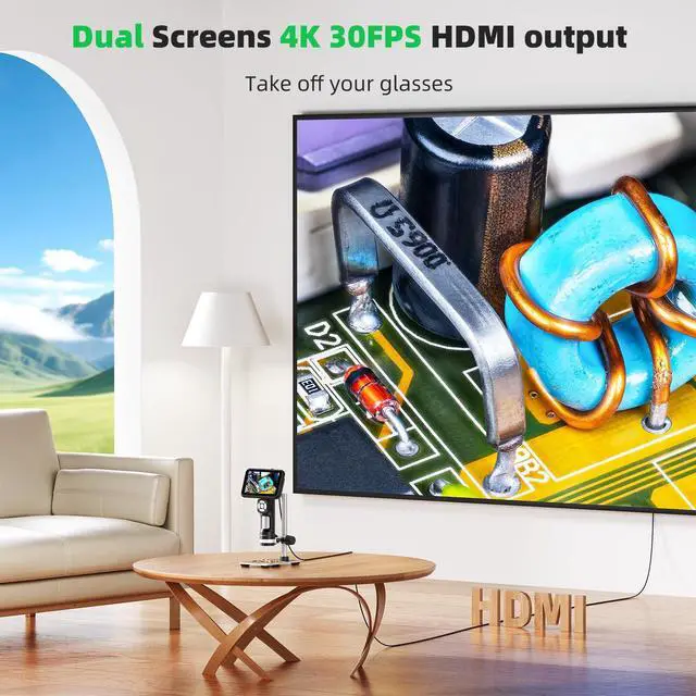 Alt view image 3 of 6 - 4K HDMI Digital Microscope for Coins, 3840P UHD Video, 4K Soldering Microscope Camera 1200X with 5" Screen, Handheld Coin Magnifier for Adults, 8 LED Lights, 7.3" Metal Stand, PC View, 32G, LM115-4K