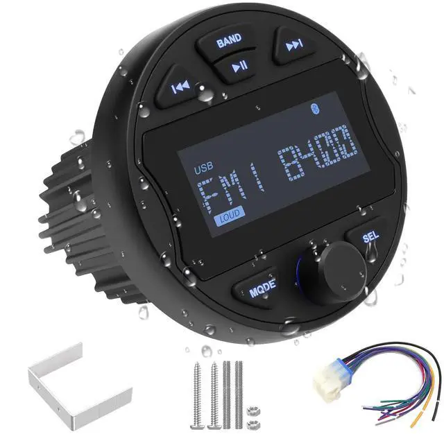 Main image of Marine Boat Stereo Receiver, Waterproof Boat Stereo Radio System, Marine Digital MP3 Player, No CD Player, 3" LCD Display, AM/FM Radio, USB Port, BT, AUX Subwoofer for Boat ATV UTV Off-Road Vehicles