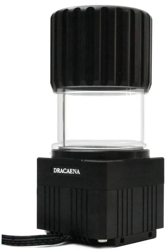 Main image of Dracaena.io High Flow 780L/H PC Water Pump Reservoir Combo, 12V 18W Brushless Microprocessor Pump, 56m Head, G1/4 Thread, Acrylic+POM Tank 100ml, 4-Pin Connector, Black