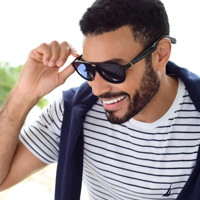 Alt view image 4 of 6 - Lucyd Commander Smart Sunglasses for Men & Women - Wireless Smart Glasses with Open Ear Speakers and Microphone, Polarized UV400 Lenses - Black, Navy Blue (Standard)