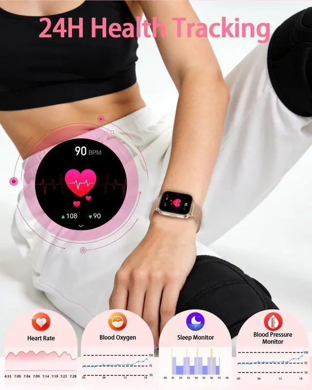 Alt view image 4 of 6 - Smart Watch for Women,1000mAh Battery Answer/Make Call,1.85'' Fitness Watch with Heart Rate/SpO2/Sleep Monitor/Health Cycle/Activity Tracker/120+ Sport for Android/iOS Compatible(4 Straps, Rose Gold)