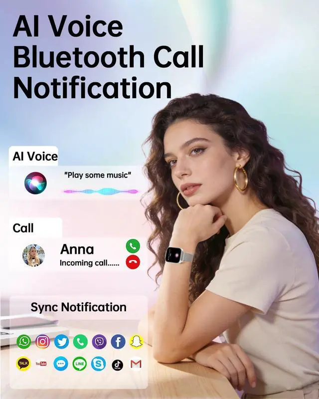 Alt view image 2 of 6 - Smart Watches for Women,1000mAh Battery Answer/Make Call,1.85 Fitness Watch with Heart Rate/SpO2/Sleep Monitor/Health Cycle/Activity Tracker/120+ Sport for Android/iOS Compatible(4 Straps,Silver)