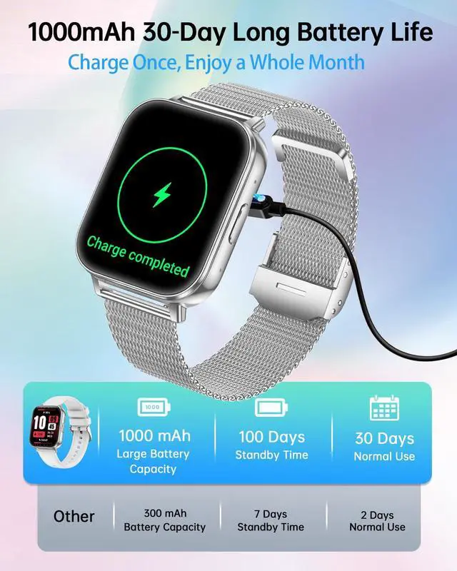 Alt view image 6 of 6 - Smart Watches for Women,1000mAh Battery Answer/Make Call,1.85 Fitness Watch with Heart Rate/SpO2/Sleep Monitor/Health Cycle/Activity Tracker/120+ Sport for Android/iOS Compatible(4 Straps,Silver)