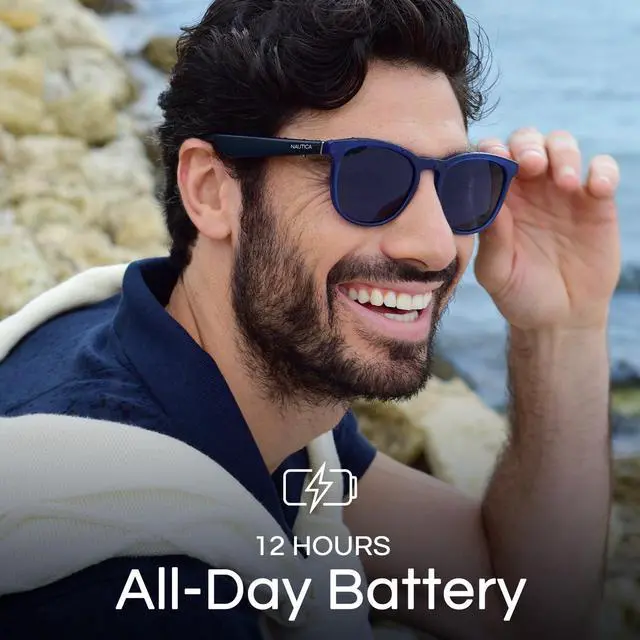 Alt view image 6 of 6 - Lucyd Tailwind Smart Sunglasses for Men & Women - Wireless Smart Glasses with Open Ear Speakers and Microphone, Polarized UV400 Lenses - Solid Navy Blue (Wide Fit)