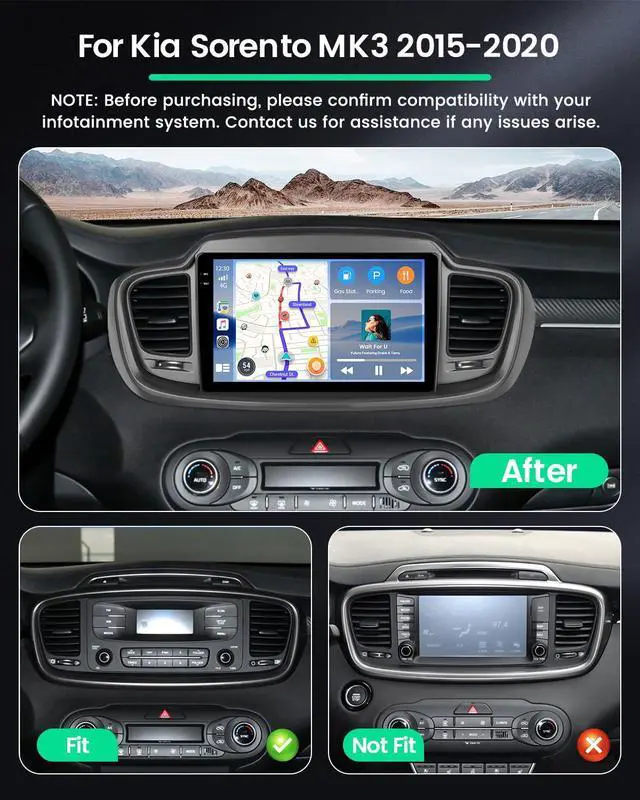 Alt view image 2 of 6 - 4+64G Android 15 Car Radio for Kia Sorento MK3 2015-2020, 10.1" Touchscreen for Sorento Car Stereo, 1280 * 720, Wireless CarPlay Android Auto, 5GHz WiFi, Bluetooth 5.0, EQ, GPS, Backup Camera