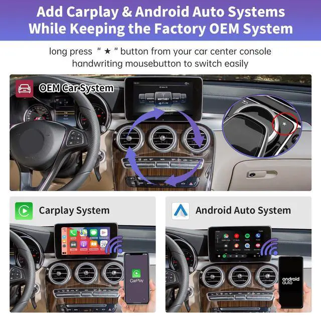 Alt view image 3 of 6 - Wireless CarPlay Interface Decoder for Mercedes-Benz NTG5.0 | For B/C/E/G/S/V/GLC/CLA/GLA/GLE/GLS Class (2015-2018), Support Wireless Carplay, Android Auto, MirrorLink