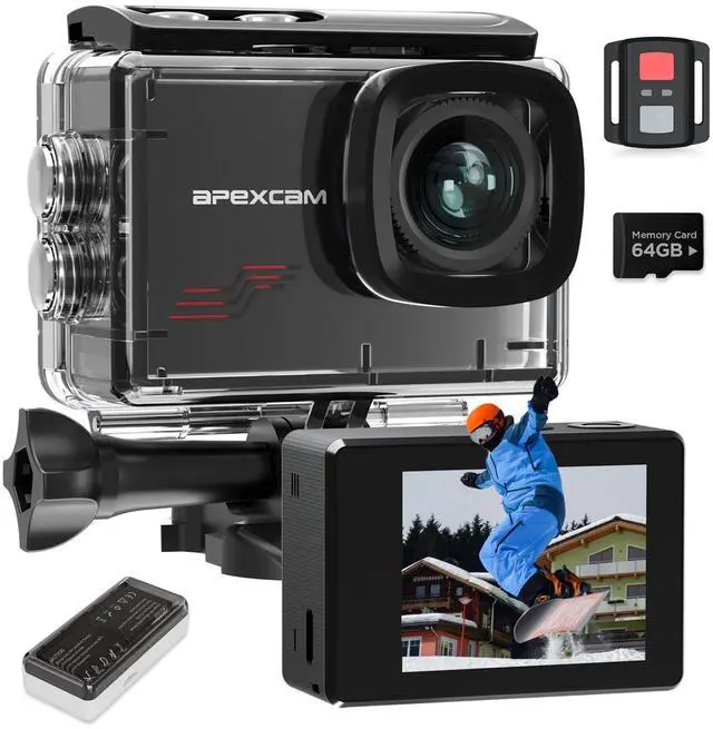 Main image of M80 Action Camera 4K with 64GB Card, HD 60FPS 48MP Sports Camera for Vlogging, 40M Waterproof Camera Underwater,WiFi Camcorder, 8X Zoom, Remote Control, Helmet Mount Accessories