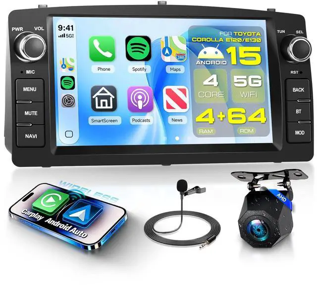 Main image of 4 Core 4+64G Android Car Stereo for Toyota Corolla E120 2003-2007/E130 2005-2008 with DSP Carplay Android Auto, 7" 1280P Touchscreen Radio with Bluetooth 5.0 FM/RDS GPS Wifi SWC Backup Camera