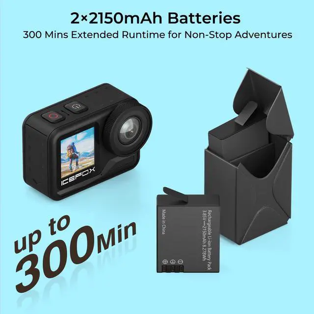 Alt view image 3 of 6 - 4K Action Camera with Remote Control, 60FPS WiFi Waterproof Camera with Dual Batteries, EIS Image Stabilization, Underwater Sports Camera