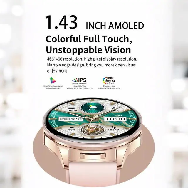 Alt view image 2 of 6 - Smart Watch with Earbuds,2 in 1 TWS Smartwatches,1.43" Colorful AMOLED Display Smartwatch for Android iOS,Waterproof Fitness Tracker Long Time Standby (Pink)