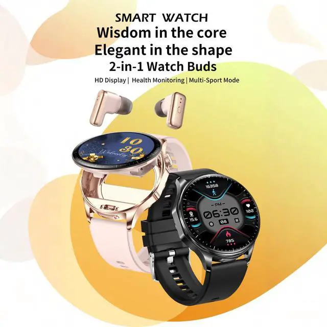 Alt view image 3 of 6 - Smart Watch with Earbuds,2 in 1 TWS Smartwatches,1.43" Colorful AMOLED Display Smartwatch for Android iOS,Waterproof Fitness Tracker Long Time Standby (Pink)