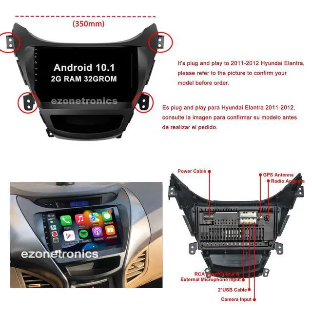 Alt view image 2 of 6 - for 2011 2012 2013 Hyundai-Elantra-Radio,with Wireless Carplay&Android Auto | 2G RAM 32G ROM,1280x720 HD Touch Screen Head Unit Bluetooth USB FM RDS