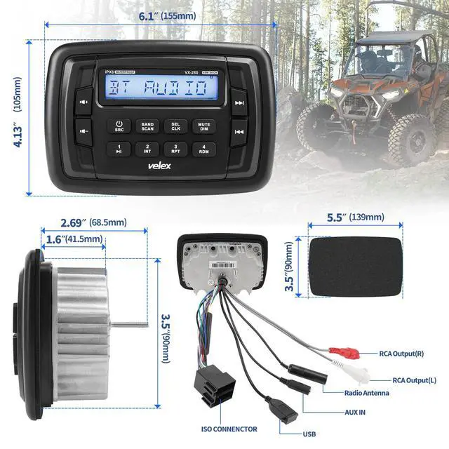 Alt view image 4 of 6 - Powersport Marine Stereo Radio AM FM Tuner Stereo 4 x 45W Bluetooth Streaming UTV ATV