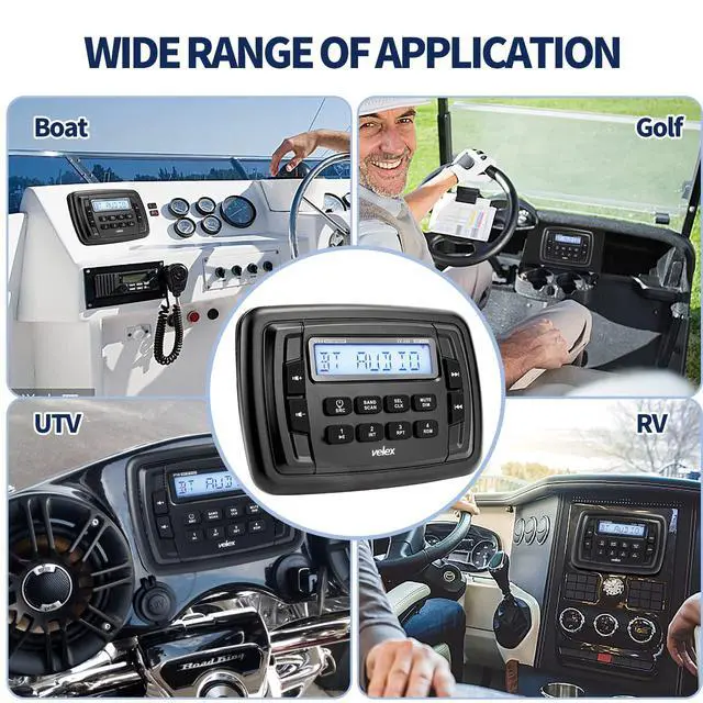 Alt view image 6 of 6 - Powersport Marine Stereo Radio AM FM Tuner Stereo 4 x 45W Bluetooth Streaming UTV ATV