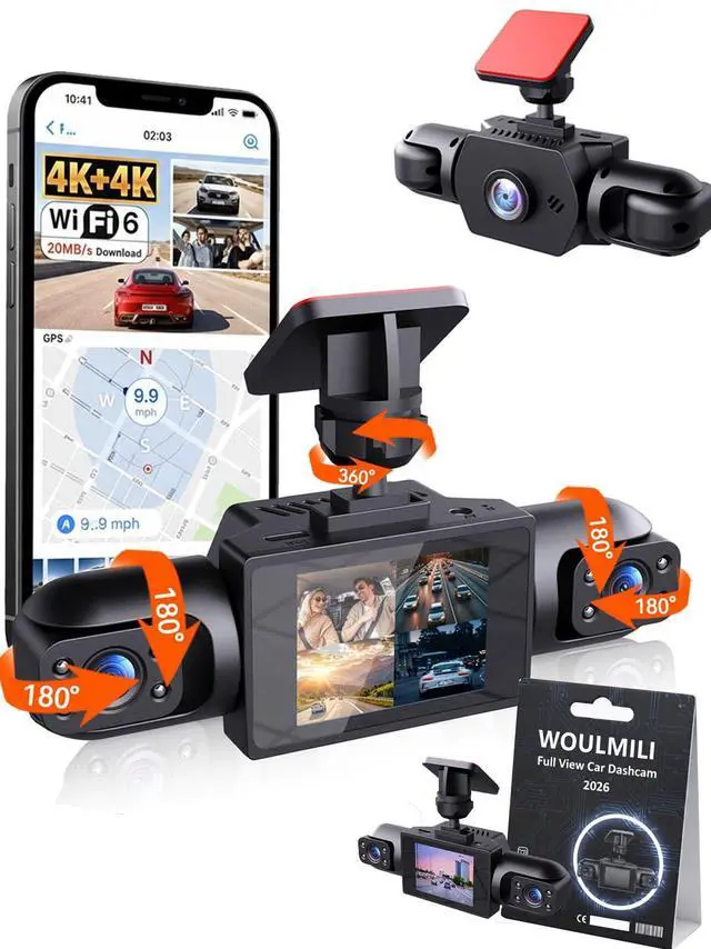 Main image of Full View Car Dashcam Wireless System 360 Car DVR WiFi 4 Channel Dash Cam Video Recorder Camera for Cars, Front and Rear Inside with Infrared Lamps Night Vision (32G)