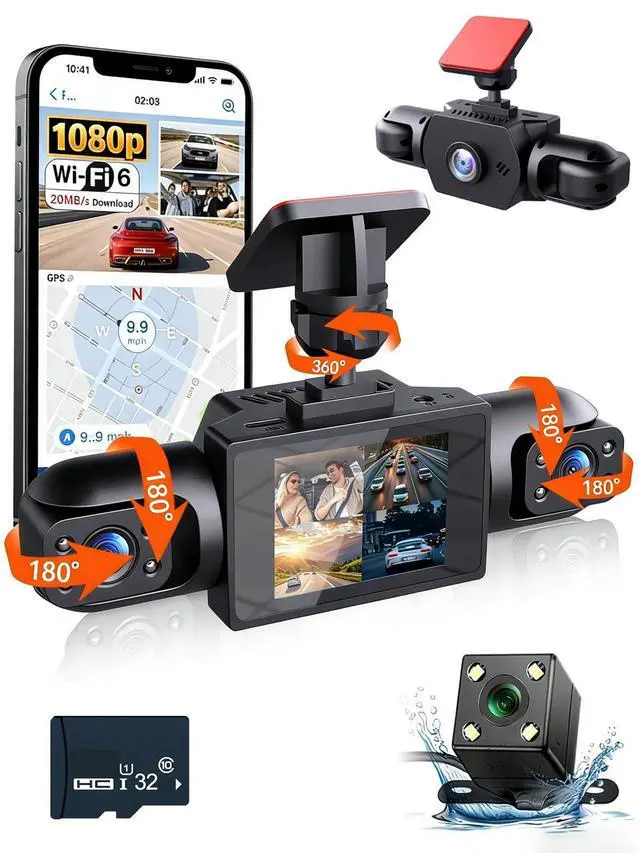 Alt view image 2 of 6 - Full View Car Dashcam Wireless System 360 Car DVR WiFi 4 Channel Dash Cam Video Recorder Camera for Cars, Front and Rear Inside with Infrared Lamps Night Vision (32G)