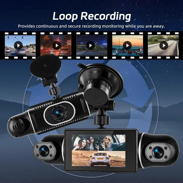 Alt view image 6 of 6 - 360°View 4 Channel Dash Cam, 2K+1080P Front and Rear Inside Left Right, 3 inch IPS Screen Dash Camera for Cars, WiFi/APP Control, Night Vision, 24H Parking Mode, 64GB TF Card, Loop Recordin