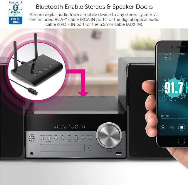 Alt view image 4 of 6 - Bluetooth Audio Receiver and Transmitter with Low Latency, Dual Antenna, Support Up to 100 Foot Range for Wireless from TV to Headphone/Speaker, PC, Home Theatre - ABCD54F