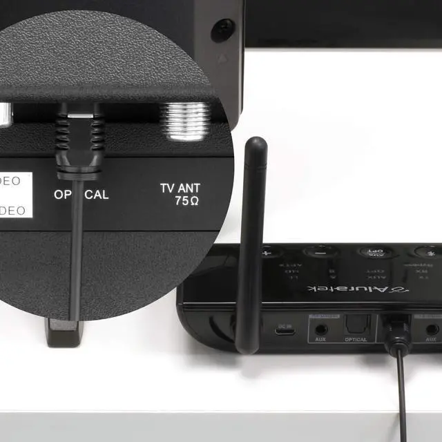 Alt view image 5 of 6 - Bluetooth Audio Receiver and Transmitter with Low Latency, Dual Antenna, Support Up to 100 Foot Range for Wireless from TV to Headphone/Speaker, PC, Home Theatre - ABCD54F