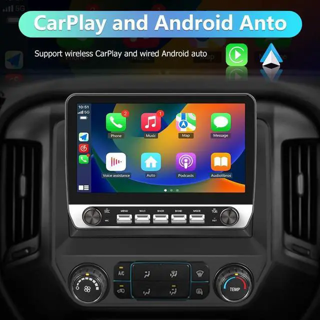 Alt view image 3 of 6 - 10'' 2GB+64GB Car Radio Stereo for Chevy Silverado/GMC Sierra 2014-2018 with Buttons & Knobs, Android 13 with CarPlay Android Auto Bluetooth GPS FM Support Backup Camera