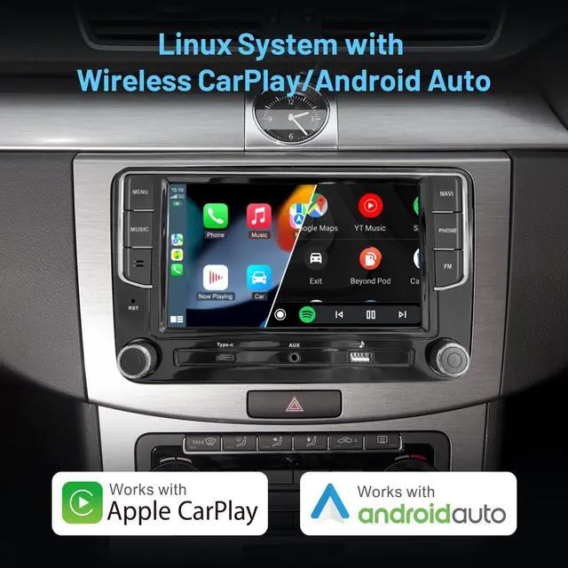 Alt view image 3 of 6 - Stable Linux System 7" Car Stereo for VW Golf Passat Jetta Tiguan,Plug & Play Retains Original Screen & Buttons,Wireless CarPlay & Android Auto,Double Din Radio with Backup Camera