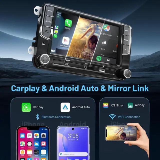 Alt view image 5 of 6 - Stable Linux System 7" Car Stereo for VW Golf Passat Jetta Tiguan,Plug & Play Retains Original Screen & Buttons,Wireless CarPlay & Android Auto,Double Din Radio with Backup Camera