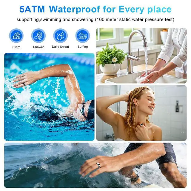 Alt view image 4 of 6 - Smart Rings for Men Women, Ultra-Thin Sleep Tracker Ring, Waterproof Smart Ring with Silent Vibration Alerts&Reminder, Heart Rate, SPO, HRV, Blood Oxygen, Run, No APP Fee for OS&Android(Black, 8)