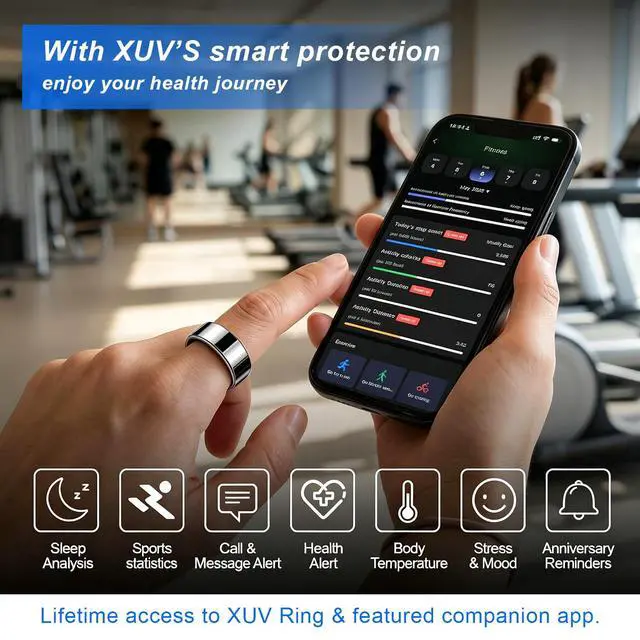 Alt view image 6 of 6 - Smart Rings for Men Women, Ultra-Thin Sleep Tracker Ring, Waterproof Smart Ring with Silent Vibration Alerts&Reminder, Heart Rate, SPO, HRV, Blood Oxygen, Run, No APP Fee for OS&Android(Black, 8)