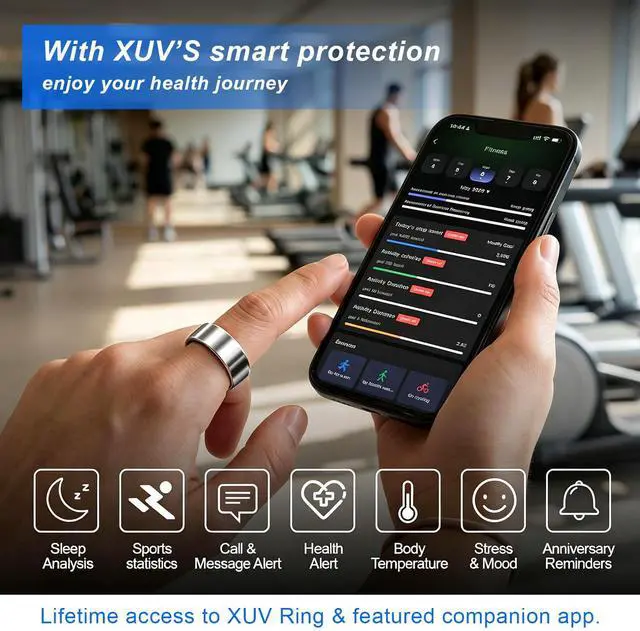 Alt view image 4 of 6 - Smart Health Ring for Women Men, Waterproof Smart Ring with Heart Rate/Silent Vibration Alerts & Reminder/Sleep/Sport Report No Subscription Fee, Compatible with iOS & Android(Silver, 10)