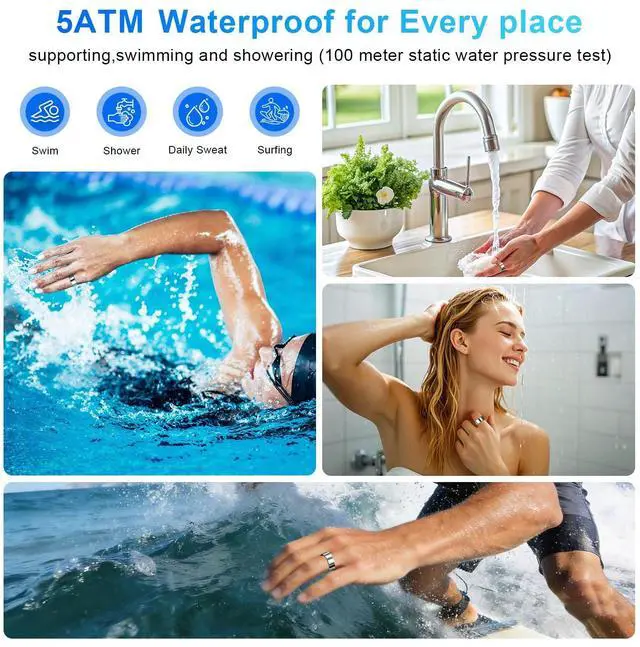 Alt view image 5 of 6 - Smart Health Ring for Women Men, Waterproof Smart Ring with Heart Rate/Silent Vibration Alerts & Reminder/Sleep/Sport Report No Subscription Fee, Compatible with iOS & Android(Silver, 10)