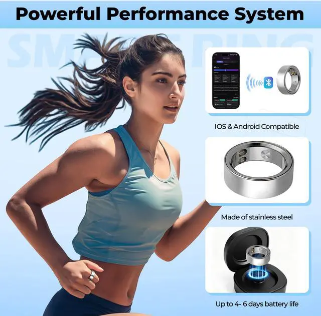 Alt view image 6 of 6 - Smart Health Ring for Women Men, Waterproof Smart Ring with Heart Rate/Silent Vibration Alerts & Reminder/Sleep/Sport Report No Subscription Fee, Compatible with iOS & Android(Silver, 10)