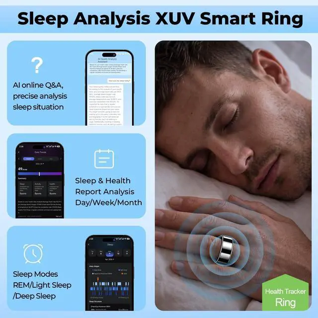 Alt view image 2 of 6 - Smart Rings for Men, Exclusive Vibration Alerts Ring with Fitness, Sleep Monitoring, Step Counting, HR Tracker Ultra-Thin, No APP Fee, 5ATM Waterproof AI Smart Ring for iOS & Android (Black, 9)