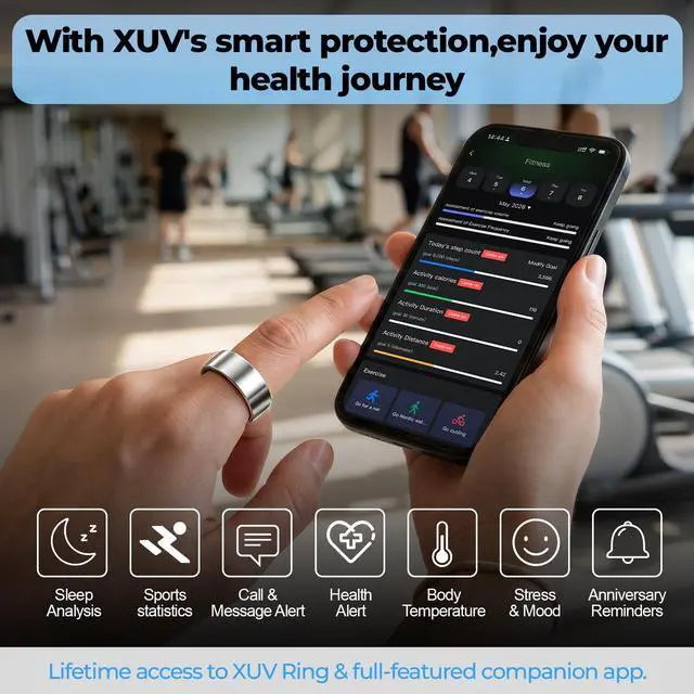 Alt view image 5 of 6 - Smart Health Ring for MenWomen, Waterproof Fitness Tracker Ring with Heart Rate, Blood Oxygen, Sleep, Step Counting, Vibration Alerts Smart Ring, No APP Fee for iOS & Android (Silver, 9)