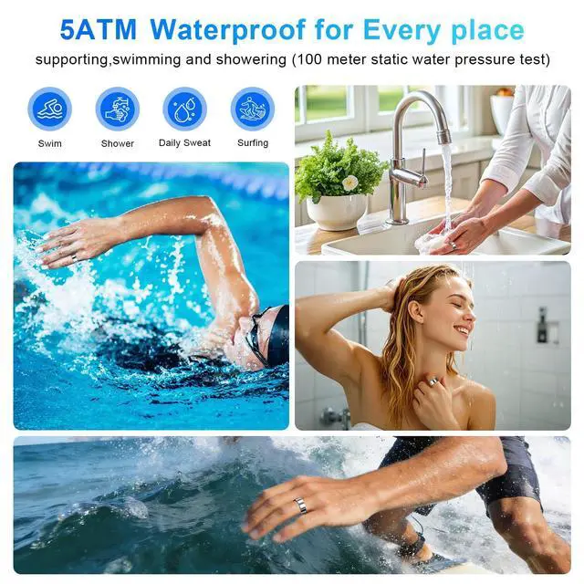 Alt view image 6 of 6 - Smart Rings for Women, Waterproof Health Tracker Ring with Heart Rate, Blood Oxygen, Sleep, Step Counting, Silent Vibration Alerts & Reminder, No App Fee, iOS & Android Compatible (Silver, 8)